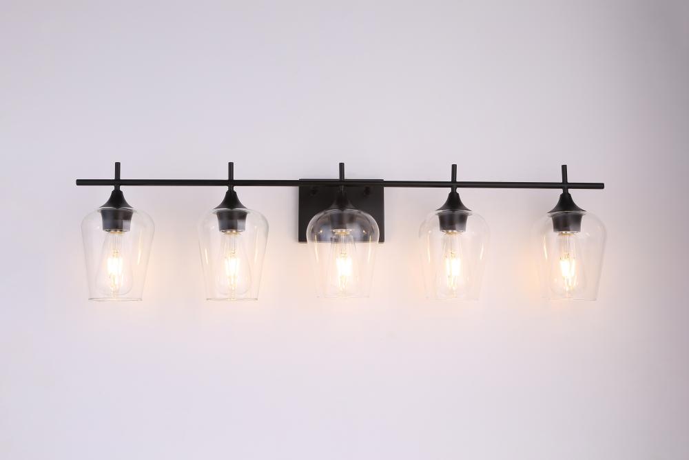 5x60 E26 -Light vanity in Black with clear glass with multiple replaceable socket rings